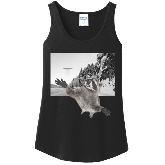 Alien UFO Funny Raccoon Reaching, Funny Raccoon Alien Ladies Essential Tank