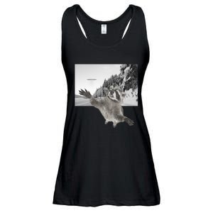 Alien UFO Funny Raccoon Reaching, Funny Raccoon Alien Ladies Essential Flowy Tank