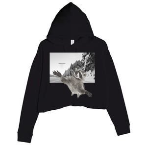 Alien UFO Funny Raccoon Reaching, Funny Raccoon Alien Crop Fleece Hoodie