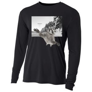 Alien UFO Funny Raccoon Reaching, Funny Raccoon Alien Cooling Performance Long Sleeve Crew