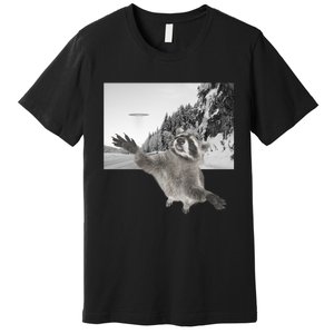 Alien UFO Funny Raccoon Reaching, Funny Raccoon Alien Premium T-Shirt