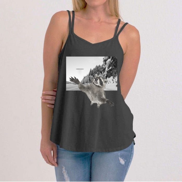 Alien UFO Funny Raccoon Reaching, Funny Raccoon Alien Women's Strappy Tank