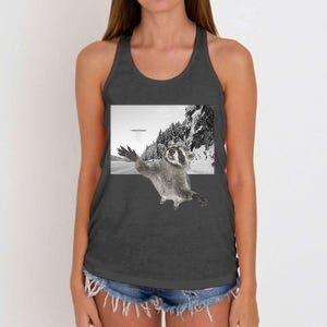 Alien UFO Funny Raccoon Reaching, Funny Raccoon Alien Women's Knotted Racerback Tank