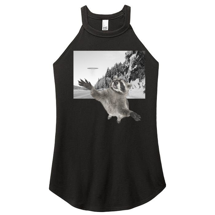 Alien UFO Funny Raccoon Reaching, Funny Raccoon Alien Women's Perfect Tri Rocker Tank