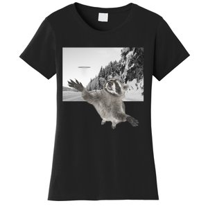 Alien UFO Funny Raccoon Reaching, Funny Raccoon Alien Women's T-Shirt