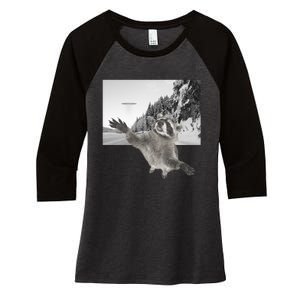 Alien UFO Funny Raccoon Reaching, Funny Raccoon Alien Women's Tri-Blend 3/4-Sleeve Raglan Shirt