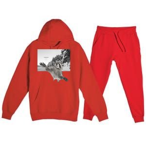 Alien UFO Funny Raccoon Reaching, Funny Raccoon Alien Premium Hooded Sweatsuit Set