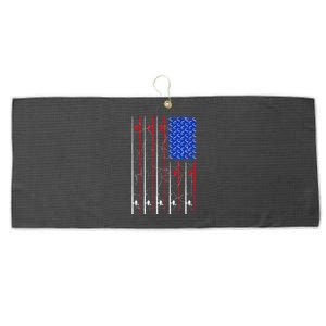 American Us Flag Fishing Rod Fisherman Top For Him Large Microfiber Waffle Golf Towel