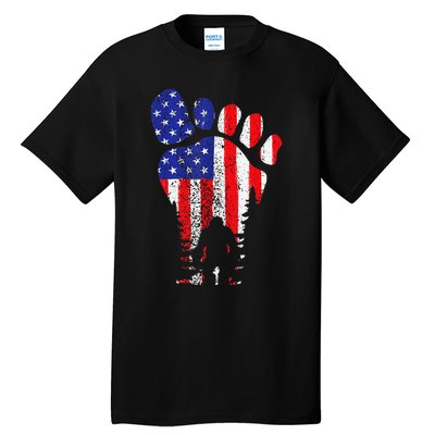 American USA Flag Bigfoot Sasquatch Patriotic 4th of July Tall T-Shirt