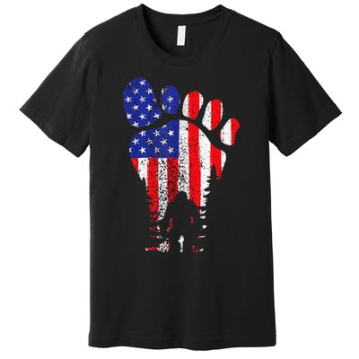 American USA Flag Bigfoot Sasquatch Patriotic 4th of July Premium T-Shirt