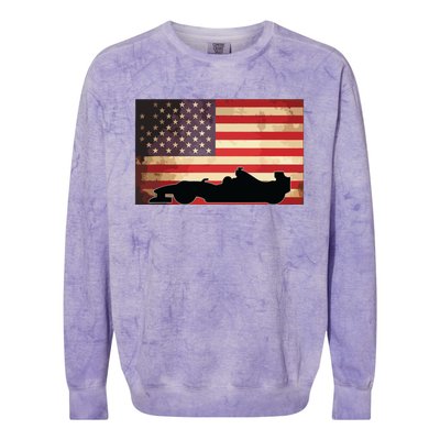 American USA Flag Indy Car Fan Lover Racecar Formula Gift Colorblast Crewneck Sweatshirt