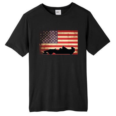 American USA Flag Indy Car Fan Lover Racecar Formula Gift Tall Fusion ChromaSoft Performance T-Shirt