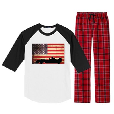 American USA Flag Indy Car Fan Lover Racecar Formula Gift Raglan Sleeve Pajama Set