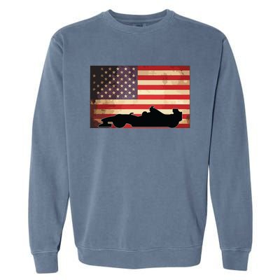 American USA Flag Indy Car Fan Lover Racecar Formula Gift Garment-Dyed Sweatshirt