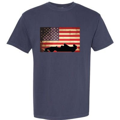 American USA Flag Indy Car Fan Lover Racecar Formula Gift Garment-Dyed Heavyweight T-Shirt