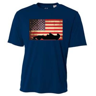 American USA Flag Indy Car Fan Lover Racecar Formula Gift Cooling Performance Crew T-Shirt