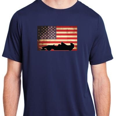 American USA Flag Indy Car Fan Lover Racecar Formula Gift Adult ChromaSoft Performance T-Shirt