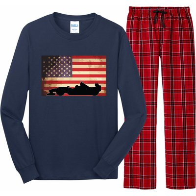 American USA Flag Indy Car Fan Lover Racecar Formula Gift Long Sleeve Pajama Set