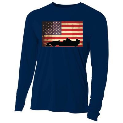 American USA Flag Indy Car Fan Lover Racecar Formula Gift Cooling Performance Long Sleeve Crew