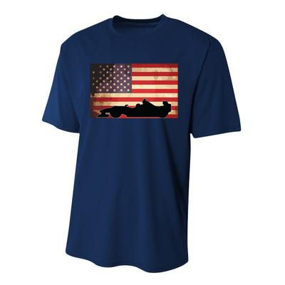 American USA Flag Indy Car Fan Lover Racecar Formula Gift Performance Sprint T-Shirt