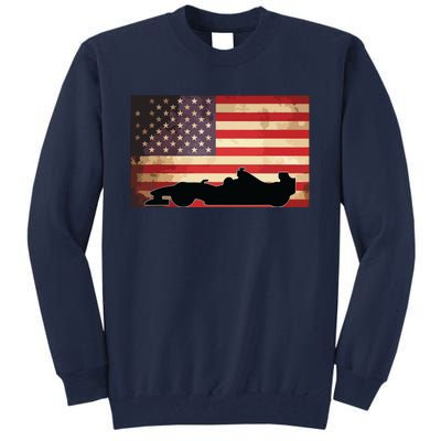 American USA Flag Indy Car Fan Lover Racecar Formula Gift Tall Sweatshirt