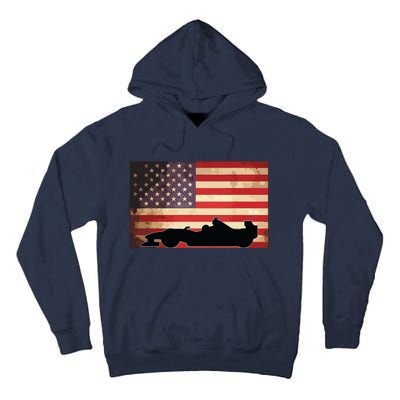 American USA Flag Indy Car Fan Lover Racecar Formula Gift Tall Hoodie