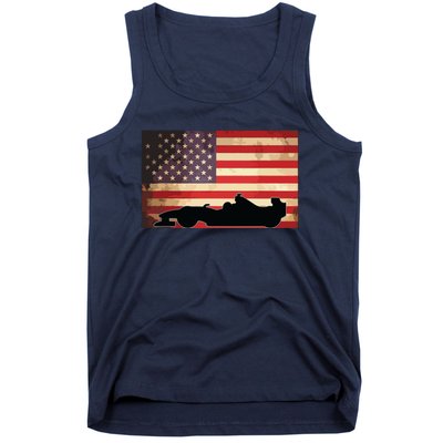 American USA Flag Indy Car Fan Lover Racecar Formula Gift Tank Top