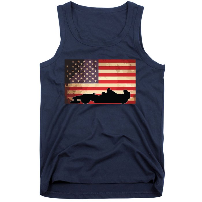 American USA Flag Indy Car Fan Lover Racecar Formula Gift Tank Top