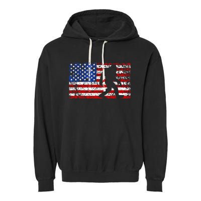 American USA Flag Bigfoot Sasquatch Patriotic 4th of July Garment-Dyed Fleece Hoodie