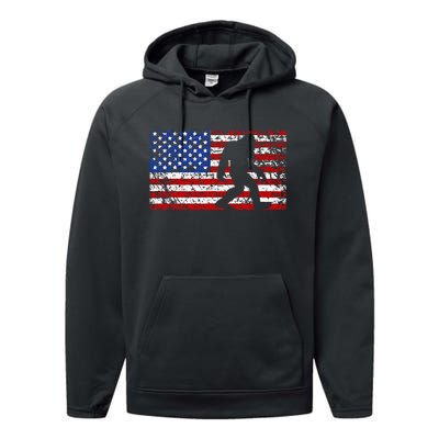 American USA Flag Bigfoot Sasquatch Patriotic 4th of July Performance Fleece Hoodie