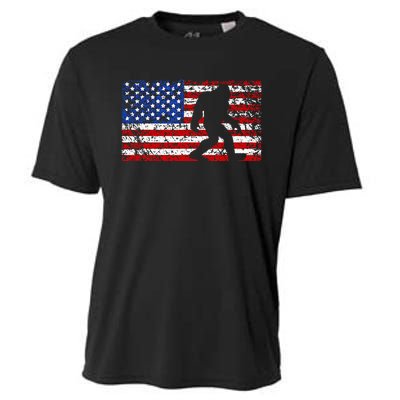 American USA Flag Bigfoot Sasquatch Patriotic 4th of July Cooling Performance Crew T-Shirt