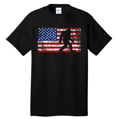 American USA Flag Bigfoot Sasquatch Patriotic 4th of July Tall T-Shirt