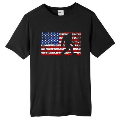 American USA Flag Bigfoot Sasquatch Patriotic 4th of July Tall Fusion ChromaSoft Performance T-Shirt