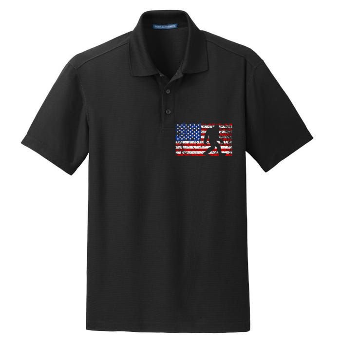 American USA Flag Bigfoot Sasquatch Patriotic 4th of July Dry Zone Grid Polo