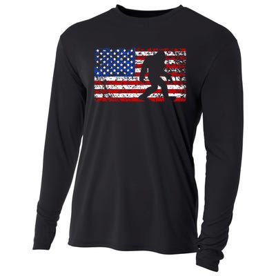 American USA Flag Bigfoot Sasquatch Patriotic 4th of July Cooling Performance Long Sleeve Crew