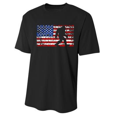 American USA Flag Bigfoot Sasquatch Patriotic 4th of July Performance Sprint T-Shirt