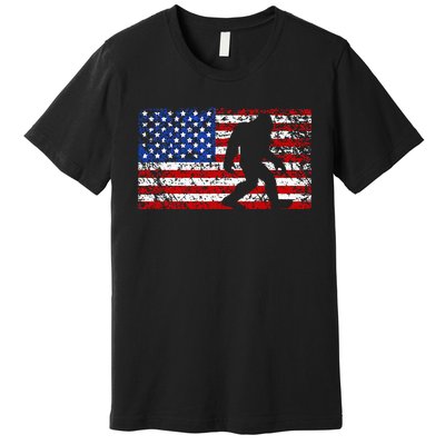 American USA Flag Bigfoot Sasquatch Patriotic 4th of July Premium T-Shirt