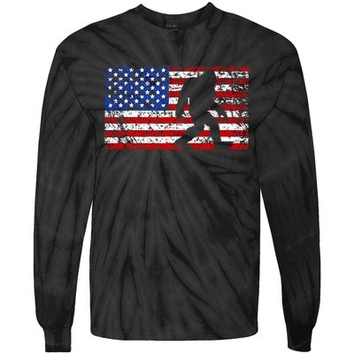 American USA Flag Bigfoot Sasquatch Patriotic 4th of July Tie-Dye Long Sleeve Shirt