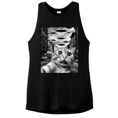 Alien UFO Funny Cat Selfie Ladies PosiCharge Tri-Blend Wicking Tank