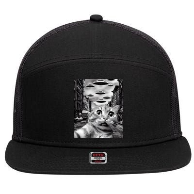 Alien UFO Funny Cat Selfie 7 Panel Mesh Trucker Snapback Hat