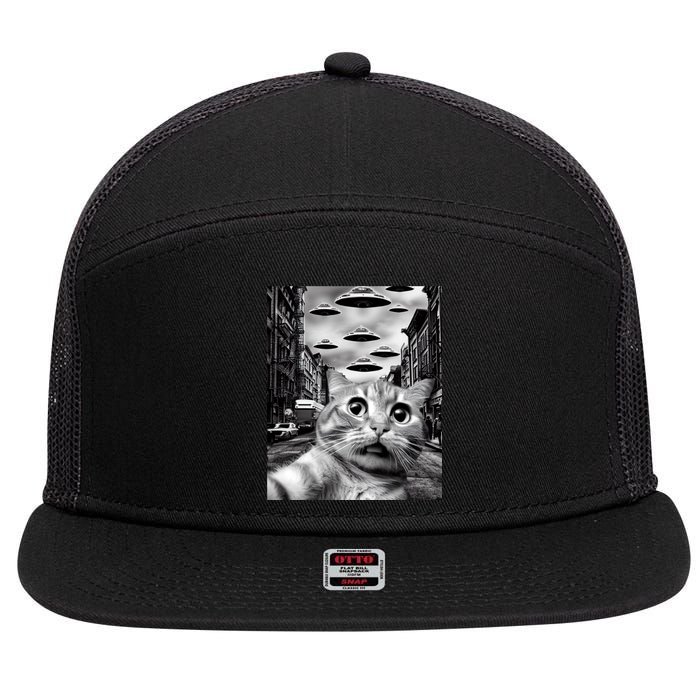 Alien UFO Funny Cat Selfie 7 Panel Mesh Trucker Snapback Hat