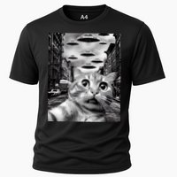 Alien UFO Funny Cat Selfie Cooling Performance Crew T-Shirt