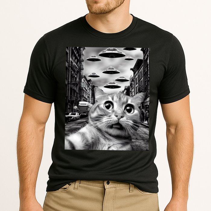 Alien UFO Funny Cat Selfie Cooling Performance Crew T-Shirt