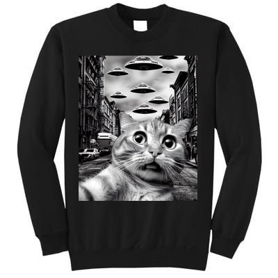 Alien UFO Funny Cat Selfie Sweatshirt