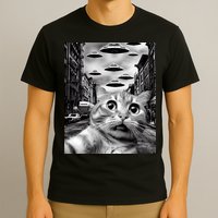 Alien UFO Funny Cat Selfie T-Shirt