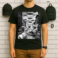 Alien UFO Funny Cat Selfie T-Shirt