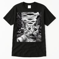 Alien UFO Funny Cat Selfie Tall T-Shirt