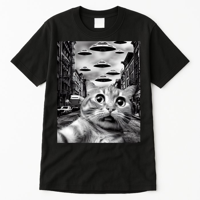 Alien UFO Funny Cat Selfie Tall T-Shirt