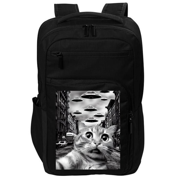 Alien UFO Funny Cat Selfie Impact Tech Backpack