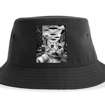 Alien UFO Funny Cat Selfie Sustainable Bucket Hat